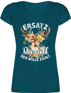 T-Shirt Damen V Ausschnitt - Kompatibel mit Oktoberfest - Ersatz Dirndl Der Wille Zählt - S - Türkis - Trachtenmode t Shirt bayrischer Abend Tshirt Trachten tischert Oktober Oberteil von Shirtracer