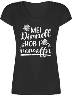 T-Shirt Damen V Ausschnitt - Kompatibel mit Oktoberfest - MEI Dirndl Hob i versoffn - Dirndl Ersatz Tracht - S - Schwarz - Trachten t Shirts Bavaria Shirt trachtenoberteil Bayerisches Tshirt von Shirtracer