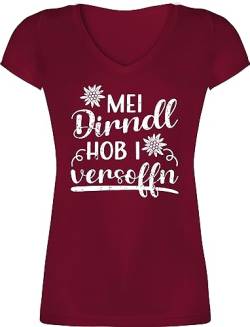 T-Shirt Damen V Ausschnitt - Kompatibel mit Oktoberfest - MEI Dirndl Hob i versoffn - Dirndl Ersatz Tracht - XXL - Bordeauxrot - Shirt Trachten sprüche bayrischer Abend Trachten-t-Shirt bayerischer von Shirtracer