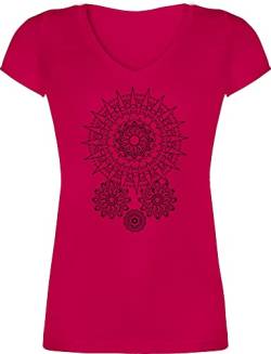 T-Shirt Damen V Ausschnitt - Kunst - Boho Mandala Yoga Namaste - XXL - Fuchsia - Wellness Geschenke Oberteil Baumwolle yogashirth Art Shirt Tshirt Meditation Tshirts für Frauen Oberteile Fans von Shirtracer