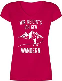 T-Shirt Damen V Ausschnitt - Laufen Joggen Zubehör - Mir reichts ich GEH wandern - Berge - XXL - Fuchsia - Shirt bergmotiv Shirts für Frauen wanderbekleidung Sommer Wanderer t.Shirt von Shirtracer