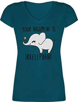 T-Shirt Damen V Ausschnitt - Manga & Comic Zubehör - Your Argument is Irrelephant - M - Türkis - Motto Shirts Elefanten Tshirt Elefant t Shirt Baumwolle Frauen von Shirtracer