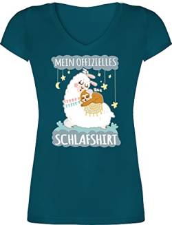 T-Shirt Damen V Ausschnitt - Sprüche Statement - Mein offizielles Schlafshirt - Lama und Faultier - grau - M - Türkis - Statements offizielle Shirt mit Aufschrift Shirts Spruch t-Short Tshirt t von Shirtracer