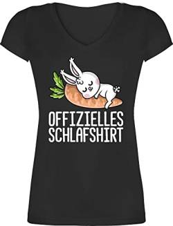 T-Shirt Damen V Ausschnitt - Sprüche Statement - Offizielles Schlafshirt mit Hase weiß - M - Schwarz - Tshirts Kurzarm Aufschrift Shirts Spruch t-schirt Tshirt Shirt Frauen für t Statements von Shirtracer