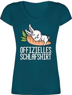 T-Shirt Damen V Ausschnitt - Sprüche Statement - Offizielles Schlafshirt mit Hase weiß - M - Türkis - Aufschrift t Shirt Kurzarm Shirts Frauen Tshirt für Statements offizielle t-schirt Spruch von Shirtracer