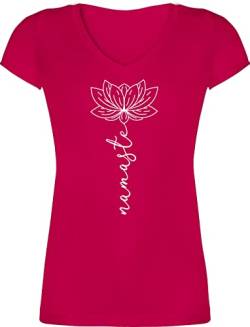 T-Shirt Damen V Ausschnitt - und Wellness Geschenk - Namaste Lotusblüte Yoga Chakra - XL - Fuchsia - Fans Mandala t- Shirt Flower Tshirt Oberteil Kurzarm Spiritual t Shirts für Frauen Sommer von Shirtracer
