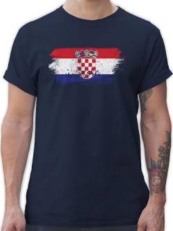 T-Shirt Herren - Fußball EM WM - Kroatien Vintage - XXL - Navy Blau - länder Croatian Land Tshirt Europameisterschaft kroatisches Shirt männer 2024 Croatia t Shirts Fussball Herren-Shirt von Shirtracer