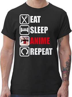 T-Shirt Herren - Geschenke - Eat Sleep Anime Repeat - Manga Japan - L - Schwarz - Animie Tshirts für männer Tshirt Statement Shirt anemi Shirts t Geschenk+Anime Animi Maenner anemie Comic von Shirtracer