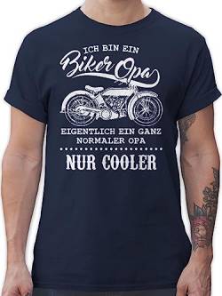 T-Shirt Herren - Geschenke - Ich Bin EIN Biker Opa Motorrad Opi - L - Navy Blau - vatwrtag Grandfather Tshirt für Mann Geschenk sprüche batertag Motorradfahrer männer t-Shirts Shirt Fater Tag von Shirtracer