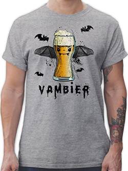 T-Shirt Herren - Halloween - Vambier - Vampier Bier Grunge - schwarz - 4XL - Grau meliert - gruseliges Tshirt kostüm Happy schaurig schönes grusel männer Party verkleidung Erwachsene Costum Mann von Shirtracer