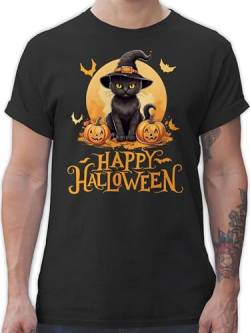 T-Shirt Herren - Happy Halloween Katze Hexenhut Lustig Katzenliebhaber Cat - 5XL - Schwarz - gruseliges Tshirt grusel verkleidung Mann schaurig schönes männer kost m kostüm costunes kostüme von Shirtracer