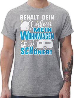 T-Shirt Herren - Hobby Outfit - Behalt Dein Einhorn Mein Wohnwagen ist schöner - 4XL - Grau meliert - wohwagen t Shirt Camping sprüche Shirts Camper t-Shirts viel tishrtt Tshirt für männer von Shirtracer