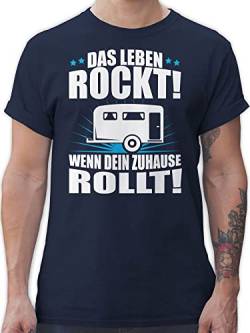 T-Shirt Herren - Hobby Outfit - Das Leben rockt! Wohnwagen weiß - L - Navy Blau - Shirt männer Camper Tshirt sprüche t Shirts t-Shirts Kurzarm Tshirts tischert für t-schirt Maenner wohnmobil von Shirtracer