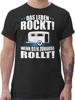 T-Shirt Herren - Hobby Outfit - Das Leben rockt! Wohnwagen weiß - L - Schwarz - Tshirt Camper t Shirts Maenner sprüche Shirt männer t-schirt t-Shirts Tshirt. Kurzarm Herren-Shirt für Mann von Shirtracer