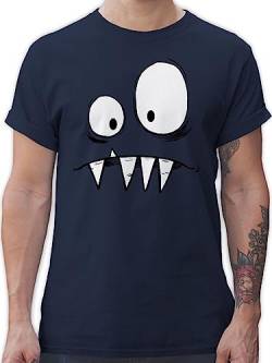 T-Shirt Herren - Karneval & Fasching - Freches Monster große Augen gruselige Zähne - M - Navy Blau - Tshirt für männer fasnachts Shirts rosenmontag Shirt Mann faschingsshirt &Fasching von Shirtracer