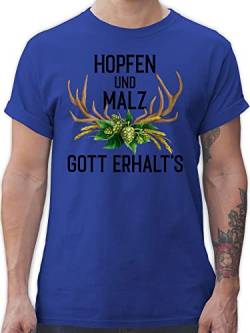 T-Shirt Herren - Kompatibel Oktoberfest - Hopfen und Malz Gott erhalt's - mit Geweih & Weizen - XXL - Royalblau - t Shirts Oktoberfest- Shirt Oktober fest Tshirts Trachtenmode Bavarian Tshirt von Shirtracer