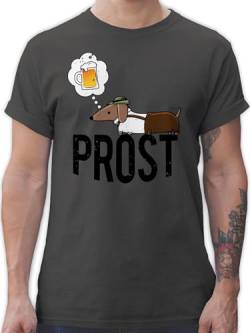 T-Shirt Herren - Kompatibel Oktoberfest - Prost mit Dackel und Bier Vintage - 4XL - Dunkelgrau - männer Tshirt bayrische Trachtenmode t Shirt t-Shirts für Bayern Kurzarm bayrisch sprüche Shirts von Shirtracer