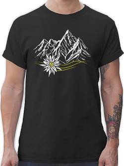 T-Shirt Herren - Kompatibel mit Oktoberfest - Edelweiß Berge Wandern Wanderlust Berg Ruft Alpen - S - Schwarz - bayrische Trachtenmode t Shirt Octoberfest Wander Tshirt Oktoberfest-t-Shirt von Shirtracer