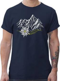 T-Shirt Herren - Kompatibel mit Oktoberfest - Edelweiß Berge Wandern Wanderlust Berg Ruft Alpen - XXL - Navy Blau - t Shirt trachtenshirts bayerischer Abend tischort Mann Oberteil bayrisch Bavarian von Shirtracer