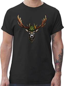 T-Shirt Herren - Kompatibel mit Oktoberfest - Jagdhirsch Hirsch Jäger Jägerin Geschenk - 4XL - Schwarz - Trachten Shirt Tshirt Tracht Kurzarm trachtenshirt+Herren Trachtenmode bayrisches Outfit von Shirtracer