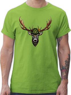 T-Shirt Herren - Kompatibel mit Oktoberfest - Jagdhirsch Hirsch Jäger Jägerin Geschenk - L - Hellgrün - Tshirt Trachten Oktoberfest-t-Shirt October fest t-Shirts männer t Shirt Trachtenmode von Shirtracer