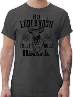 T-Shirt Herren - Kompatibel mit Oktoberfest - MEI Lederhosn trogt no da Hirsch - schwarz - S - Dunkelgrau - Trachtenmode t Shirt bayrische Lederhosen Tshirt trachtenshirt trachtenshirts bayerischer von Shirtracer