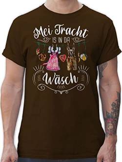 T-Shirt Herren - Kompatibel mit Oktoberfest - MEI Tracht is in da Wäsch - XXL - Braun - ist der wäsche Tshirt männer Baumwolle Trachten t-Shirts bayrische Trachtenmode t Shirt bayrisch Meine von Shirtracer