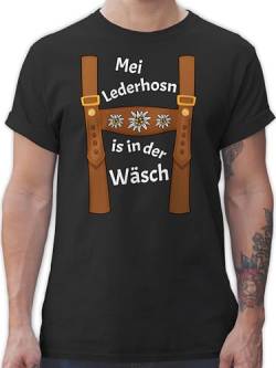 T-Shirt Herren - Kompatibel mit Oktoberfest - Meine Lederhose ist in der Wäsche - MEI Lederhosn is in da Wäsch - M - Schwarz - Tracht Oberteil trachtentop Trachten-t-Shirt Tshirt männer Oktober von Shirtracer