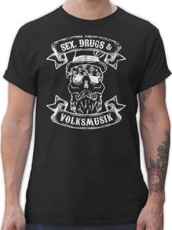 T-Shirt Herren - Kompatibel mit Oktoberfest - Sex Drugs Volksmusik Totenkopf - 3XL - Schwarz - bayrische sprüche Fun Shirt Tshirt männer Oktober bayrischer Abend t Shirts Trachtenmode Oktoberfest- von Shirtracer