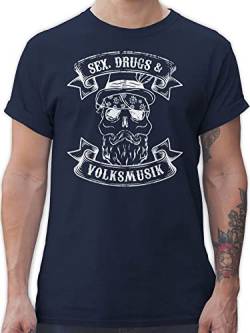 T-Shirt Herren - Kompatibel mit Oktoberfest - Sex Drugs Volksmusik Totenkopf - 5XL - Navy Blau - tailliertes Trachten Tshirt Octoberfest Tshirts für männer bayrische Trachtenmode t Shirt von Shirtracer