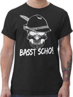 T-Shirt Herren - Kompatibel mit Oktoberfest - Totenkopf Basst Scho! - L - Schwarz - trachtenshirts Volksfest t Shirt Bayerisches Oberteil bayerisch Shirts männer Trachtenmode bayrisches von Shirtracer