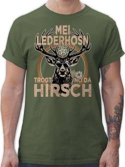 T-Shirt Herren - Kompatibel mit Oktoberfest - Trachten Outfit Lederhose Spruch Trägt der Hirsch - S - Army Grün - trachtenshirt Tshirt bayrische sprüche Trachtenmode bayrisch Bayern für Tracht von Shirtracer