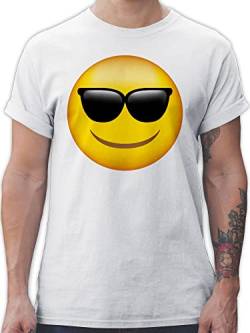 T-Shirt Herren - Manga & Comic Zubehör - Emoticon Sonnenbrille/Sommer Sonne - L - Weiß - männer Tshirt Shirt t-Shirts Shirts Tshirts Fuer Maenner t Mann für Faschings Smile Funshirt Funshirts von Shirtracer