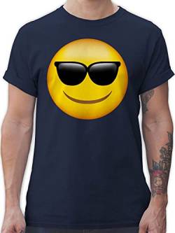 T-Shirt Herren - Manga & Comic Zubehör - Emoticon Sonnenbrille/Sommer Sonne - S - Navy Blau - t-Shirts männer Tshirt Shirts Maenner Shirt Tshirts für t Mann Fuer Faschings Smile Funshirt von Shirtracer