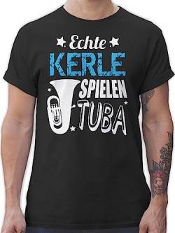 T-Shirt Herren - Musik Instrument Zubehör - Echte Kerle Spielen Tuba - L - Schwarz - Instrumente Herren-Shirt t Shirt Shirts männer Tshirt von Shirtracer