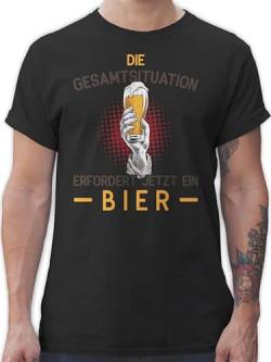 T-Shirt Herren - Party & Alkohol - Die Gesamtsituation erfordert jetzt EIN Bier - Geschenk Lustig Vatertag - XXL - Schwarz - Alki sprüche Tshirts Tshirt saufgeschenk Shirts männer Trink Mann von Shirtracer