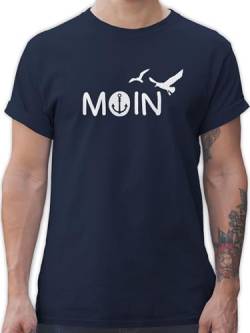 T-Shirt Herren - Sprüche Statement - Moin Moin Hamburg Maritime Nordsee Geschenk - L - Navy Blau - bootsbesitzer tishrtt männer maritimes segler t Shirts Maenner moein Tshirt Mann Boot t- Shirt von Shirtracer