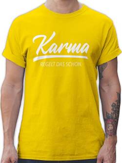 T-Shirt Herren - Sprüche Statement mit Spruch - Karma - regelt das Schon - L - Gelb - Shirt sprüchen Tshirt männer t Shirts t-Shirts tischert Oberteile Mann lustige für Tshirt/Spruch Oberteil von Shirtracer