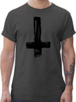 T-Shirt Herren - Symbol und Zeichen Outfit - Umgedrehtes Kreuz Vintage - L - Dunkelgrau - petruskreuz Shirt satanismus Fun-t-Shirts Religion Tshirt Shirts Funshirt t von Shirtracer