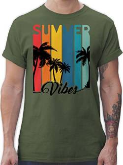 T-Shirt Herren - Vintage Retro - Summer Vibes - Palmen Silhouette Sonnenuntergang - Sunset Chillout - 3XL - Army Grün - Palme t Shirts männer Shirt Tshirt von Shirtracer