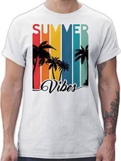 T-Shirt Herren - Vintage Retro - Summer Vibes - Palmen Silhouette Sonnenuntergang - Sunset Chillout - L - Weiß - Palme Tshirt Shirts männer Shirt t von Shirtracer