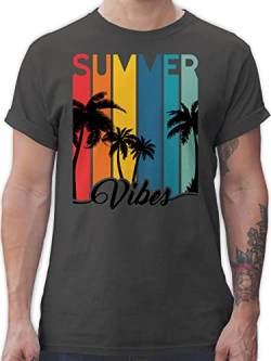 T-Shirt Herren - Vintage Retro - Summer Vibes - Palmen Silhouette Sonnenuntergang - Sunset Chillout - M - Dunkelgrau - Palme t Shirts Tshirt Shirt männer von Shirtracer
