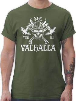 T-Shirt Herren - Wikinger & Walhalla - See You in Valhalla - 3XL - Army Grün - vallhallah t Shirts männer Viking Shirt Wikinger. vikinger Tshirts nordmann Totenkopf Tshirt nordmänner Skull von Shirtracer