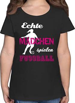 T-Shirt - Kinder Sport Kleidung - Echte Mädchen Spielen Fußball - 164 (14/15 Jahre) - Schwarz - Shirt Sportshirt Fussball t Shirts Kurzarm Tshirt t_Shirt für Sport-Shirt nur t-schirt Maedchen von Shirtracer