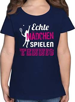 T-Shirt - Kinder Sport Kleidung - Echte Mädchen Spielen Tennis - 140 (9/11 Jahre) - Dunkelblau - Sport-Shirt nur Shirts Sportshirt Maedchen t Shirt Kurzarm Geschenk t-Shirts Tshirt t_Shirt für von Shirtracer