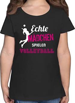 T-Shirt - Kinder Sport Kleidung - Echte Mädchen Spielen Volleyball - 152 (12/13 Jahre) - Schwarz - vollyball Shirt Sportshirt volleyballer kindershirts Kurzarm Geschenk mädels Tshirt t-Shirts von Shirtracer