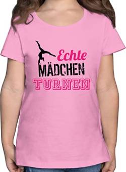 T-Shirt - Kinder Sport Kleidung - Echte Mädchen Turnen Fuchsia - schwarz - 128 (7/8 Jahre) - Rosa - Sportshirt Turn t-Shirts Sport-Shirt Turner t- Shirt Outfit Kurzarm Shirts Tshirt t_Shirt t von Shirtracer