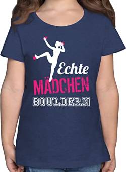 T-Shirt - Kinder Sport Kleidung - Echte Mädchen bouldern Fuchsia/weiß - 140 (9/11 Jahre) - Dunkelblau Meliert - mädels Tshirt Kletter Shirt Shirts t für Tshirts Sport-Shirt Boulder Kurzarm von Shirtracer