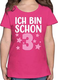 T-Shirt Mädchen - 3. Geburtstag - Ich Bin Schon DREI mit Sternen weiß/rosa - 104 (3/4 Jahre) - Fuchsia - Three Tshirt 3 Kindergeburtstag Jahre 3.Geburtstag Shirt geburtstagsshirt 3.geburtstsg von Shirtracer