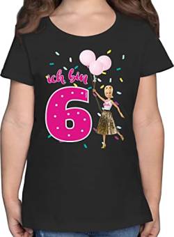 T-Shirt Mädchen - Barbie - Ich Bin 6 - Luftballons - 128 (7/8 Jahre) - Schwarz - Tshirt mädels t-Shirts t Shirt t_Shirt Maedchen für fã¼r mã¤dchen Kinder von Shirtracer